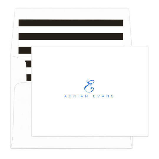 Classic Script Initial Folded Note Cards - Raised Ink